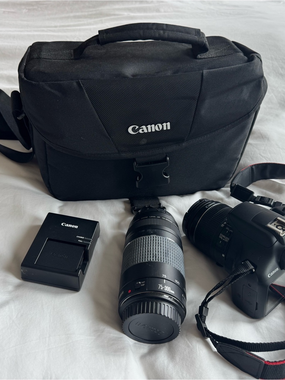 canon eos dslr camera bundle with 75-300mm lens and bag - includes tripod